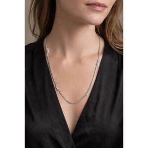 Ann Taylor 34" Silver Box Chain Necklace – Rhinestone Accent, Elegant Style